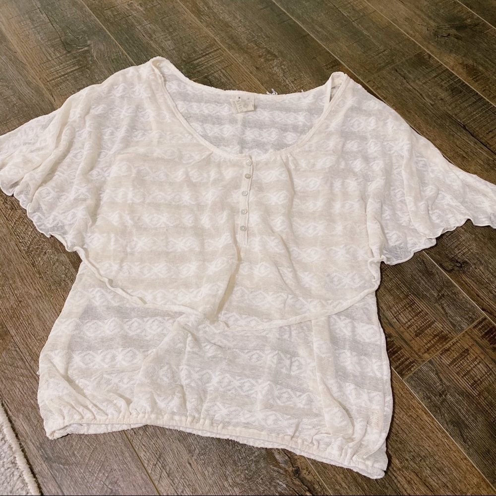 Free People Lace Bell Button Down Top Sheer Casual Blouse Cottagecore